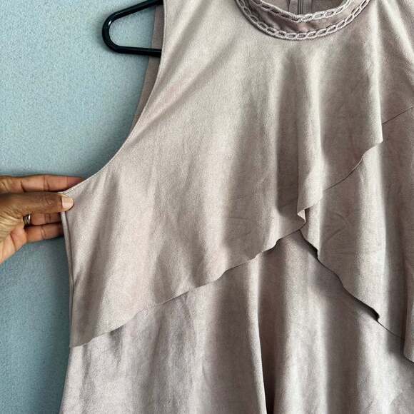 Zara Basic Collection Sleeveless Tiered Ruffle Faux Suede Dress - Picture 4 of 10